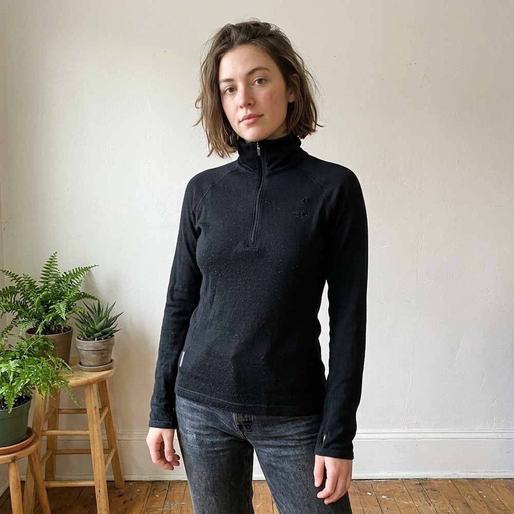 Icebreaker Bodyfit 260 Womens Sweater M Black Merino Wool Quarter Zip Gorpcore